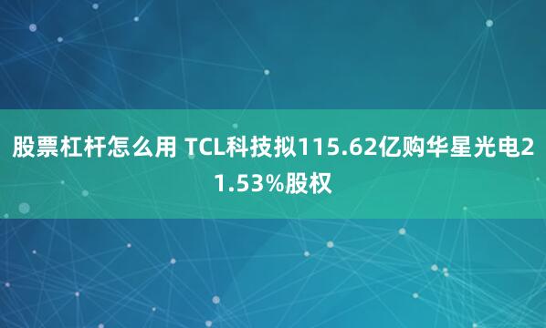 股票杠杆怎么用 TCL科技拟115.62亿购华星光电21.53%股权